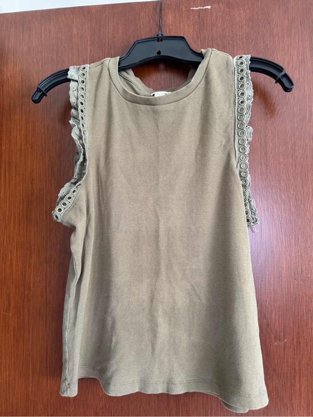 Maeve Olive Green Eyelet-Trim Sleeveless Tank